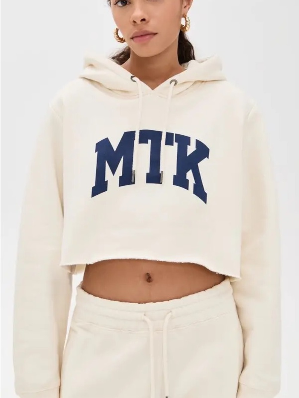 MTK Cropped Hoodie Sweatshirt - Cream/Navy - Picture 3 of 7
